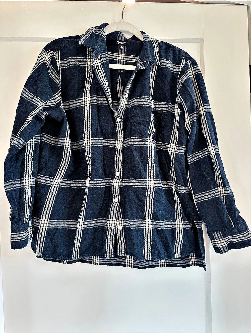 Madewell Flannel Ex-Boyfriend Shirt Plaid Blue & White Medium